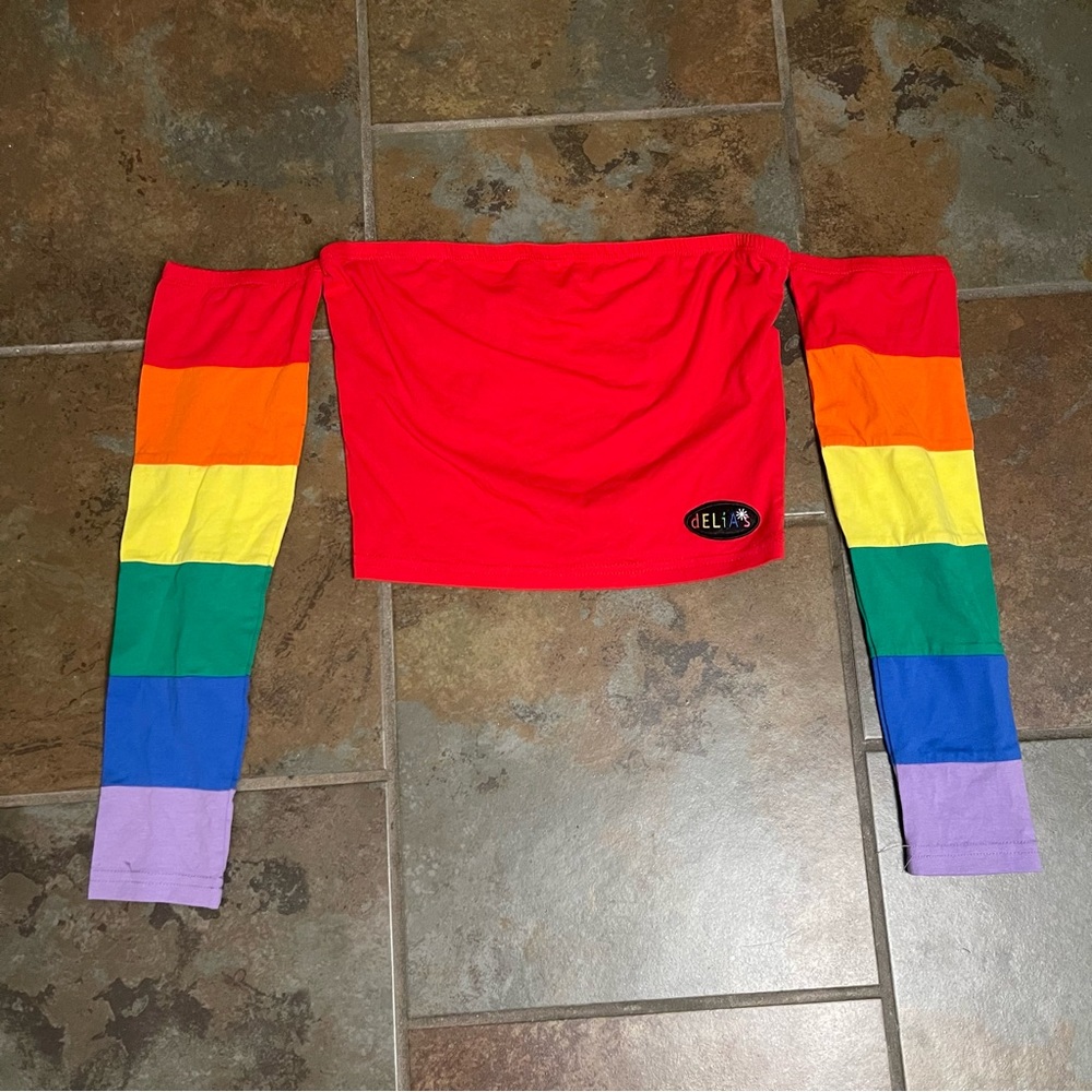 Red Rainbow Sleeve Women's Top